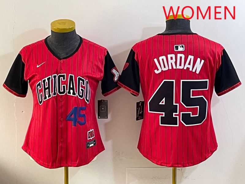 Women 2025 Chicago White Sox #45 Jordan Red Joint Name Nike MLB Jersey style 3->women mlb jersey->Women Jersey